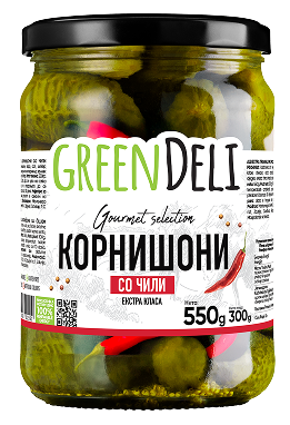 <strong  style="color:#D52134">КОРНИШОНИ </strong> <br/> СО ЧИЛИ<br/>ЕКСТРА КЛАСА